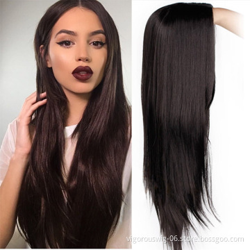 Black Synthetic Straight Long Wavy Hair Wig Middle Part Heat Resistant Fiber No Lace Wig for Women Natural Looking High Quality